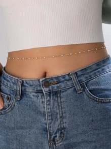 人造珍珠裝飾腰鏈 - 金黃色 - 查看 1