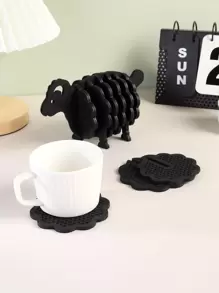 7入組/套矽膠杯墊創意綿羊設計廚房防滑桌杯墊 - 黑色 - 查看 2