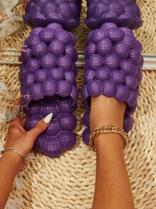 Women Textured Hollow Out Clogs, Fashionable Purple EVA Vented Clogs For Indoor - Purple - View 1