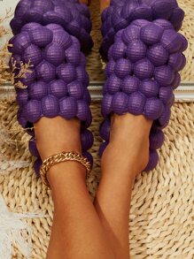 Women Textured Hollow Out Clogs, Fashionable Purple EVA Vented Clogs For Indoor - Purple - View 3