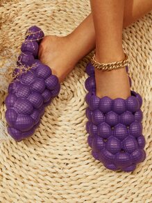 Women Textured Hollow Out Clogs, Fashionable Purple EVA Vented Clogs For Indoor - Purple - View 4