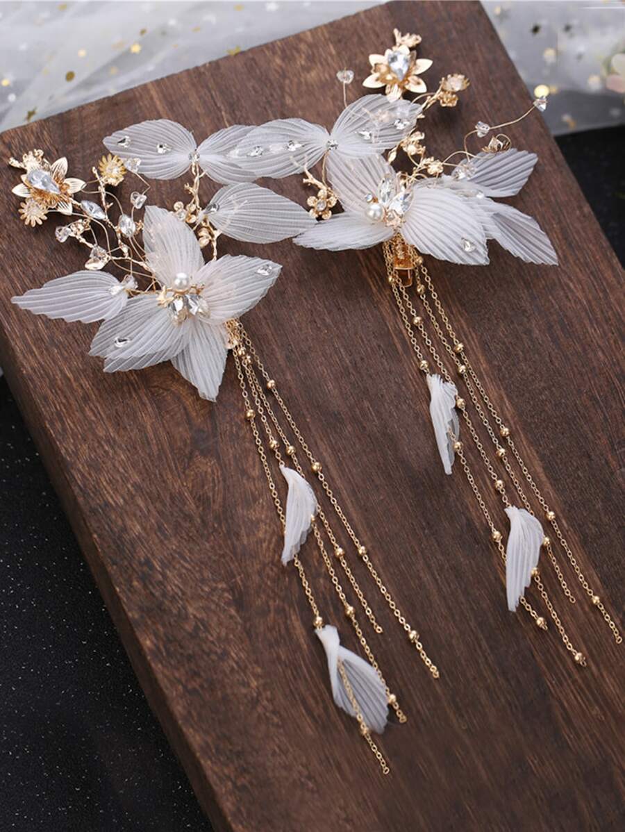 2 chiếc kẹp tóc trang trí hoa - trắng - Xem 1
