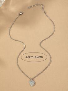 1入組字母細節愛心掛飾項鍊 - 銀色 - 查看 5