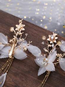 2 chiếc kẹp tóc trang trí hoa - trắng - Xem 3