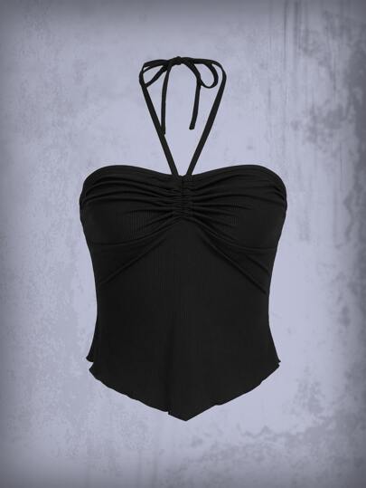 Solid Ruched Halter Top, School