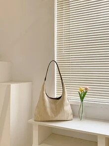 Bolso hobo amplio con diseño de parche de letra en relieve geométrico - Beis - Ver 6