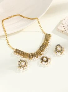3pcs Faux Pearl Decor Jewelry Set - Yellow Gold - View 2