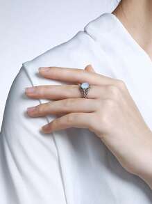 1pc Silver Ring With Zirconia Decoration - White - View 6