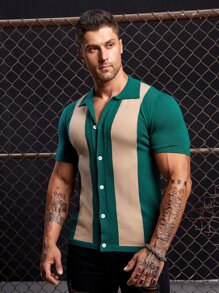 Manfinity ModaGents Men Two Tone Button Up Knit Top