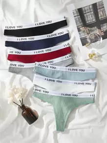 Shein Underwear&Sleepwear Basics 7 paquetes de ropa interior sexy deportiva tipo pantalón con costillas tejidas y cinta con letras para la cintura
