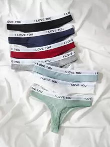 Shein Underwear&Sleepwear Basics 7 paquetes de ropa interior sexy deportiva tipo pantalón con costillas tejidas y cinta con letras para la cintura