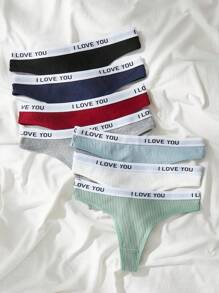 Shein Underwear&Sleepwear Basics 7 paquetes de ropa interior sexy deportiva tipo pantalón con costillas tejidas y cinta con letras para la cintura