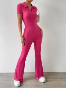 SHEIN EZwear Ribbed Knit Flare Leg Jumpsuit