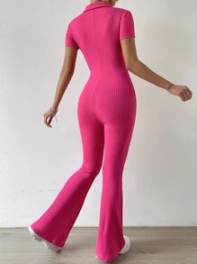 SHEIN EZwear Ribbed Knit Flare Leg Jumpsuit