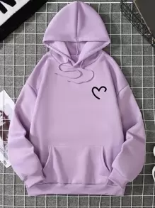 SHEIN EZwear Quần áo thể thao nữ Dây kéo Túi Tim Giải trí - Màu tím hoa cà - Xem 1