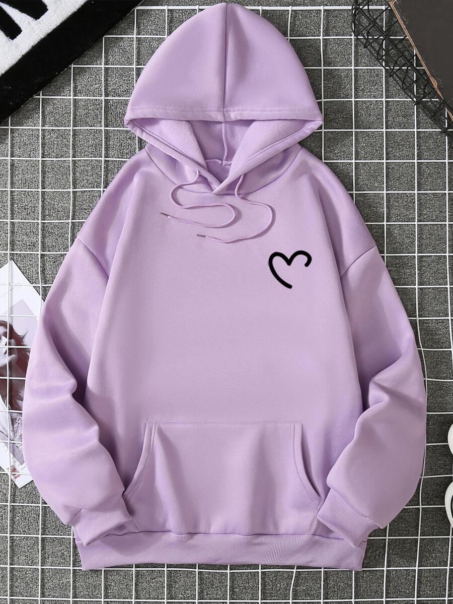 SHEIN EZwear Quần áo thể thao nữ Dây kéo Túi Tim Giải trí - Màu tím hoa cà - Xem 1