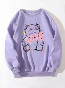 INAWLY Quần áo thể thao nữ Hoạt hình Lá thư Giải trí - Màu tím hoa cà - Xem 1