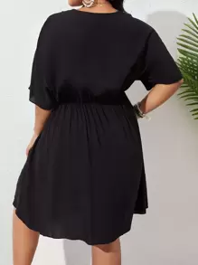 SHEIN VCAY Summer Beach Plus Contrast Lace Cover Up Dress - Black - View 3