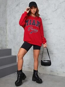 SHEIN EZwear Letter Graphic Drop Shoulder Sweatshirt - Red - View 6