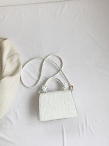 Mini Square Bag Crocodile Embossed Knot Handle Design - Beige - View 6