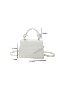 Mini Square Bag Crocodile Embossed Knot Handle Design - Beige - View 4