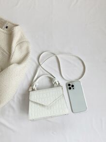 Mini Square Bag Crocodile Embossed Knot Handle Design - Beige - View 7