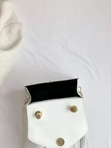 Mini Square Bag Crocodile Embossed Knot Handle Design - Beige - View 5