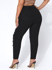 SHEIN SXY Quần Denim kích thước lớn Nút Bị tách màu trơn - màu đen - Xem 2