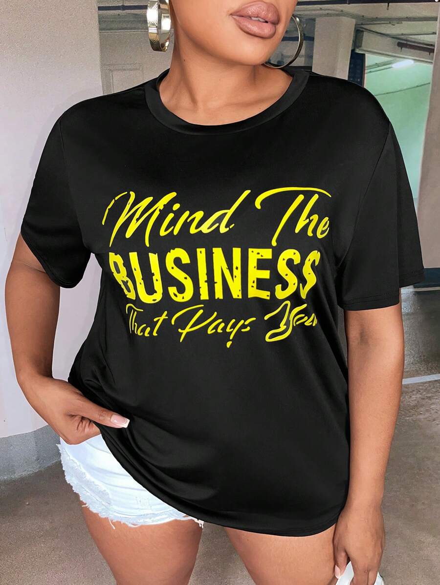 Slaydiva Áo thun Plus size Slogan Giải trí - màu đen - Xem 1