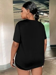 Slaydiva Áo thun Plus size Slogan Giải trí - màu đen - Xem 2