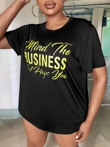 Slaydiva Áo thun Plus size Slogan Giải trí - màu đen - Xem 3