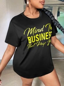 Slaydiva Áo thun Plus size Slogan Giải trí - màu đen - Xem 5