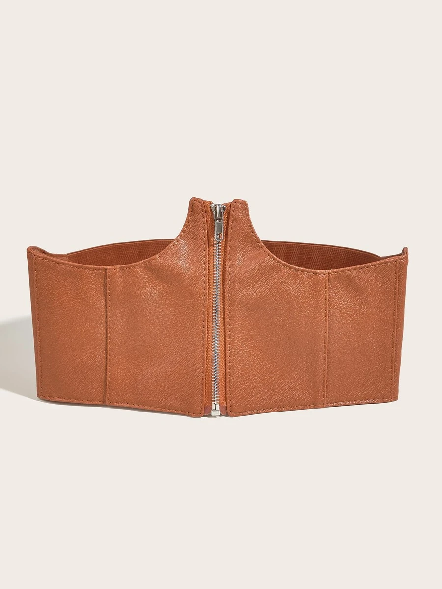 1pc Fashionable Camel Colored Zipper Waist Belt Waist Trainer - Camel - View 1
