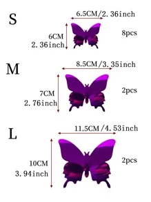 12入組3d鏡面蝴蝶牆貼 - 紫色 - 查看 2
