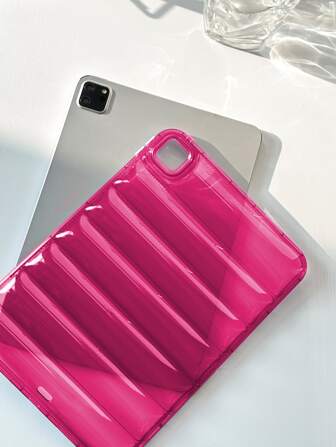 1pc Transparent Rose Red Down Jacket Shaped Tpu, Airbag Shockproof And Slim, Compatible With Ipad Protection