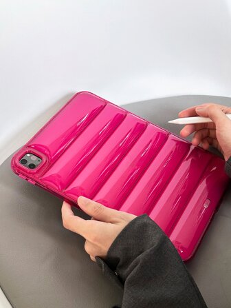 1pc Transparent Rose Red Down Jacket Shaped Tpu, Airbag Shockproof And Slim, Compatible With Ipad Protection