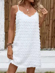 Breezaya 复古浪漫精致流苏全白女士生日婚礼宾客迷你连衣裙 - 白色 - 查看 3