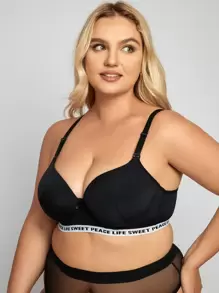 Sujetador con cinta con letra con aro - Negro - Ver 1