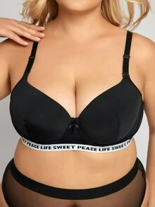 Sujetador con cinta con letra con aro - Negro - Ver 5