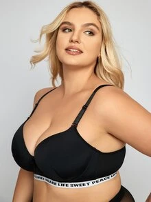 Sujetador con cinta con letra con aro - Negro - Ver 6