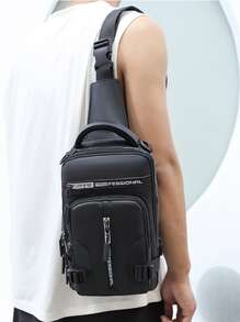 HAOSHUAI 男士單肩包胸單肩斜挎包旅行運動遠足男斜挎包迷你背包4種用途 - 黑色 - 查看 3