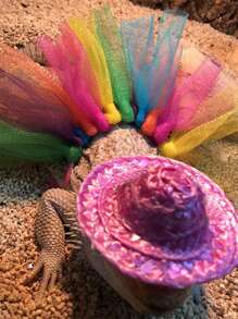 1pc Lizard Hat & 1pc Gauze Dress For Reptile For Decoration - Multicolor - View 4