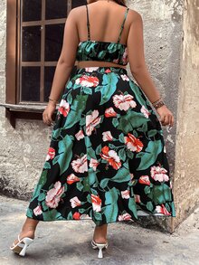 SHEIN Holidaya Plus Tropical Print Cami Top & Split Thigh Skirt - Multicolor - View 2