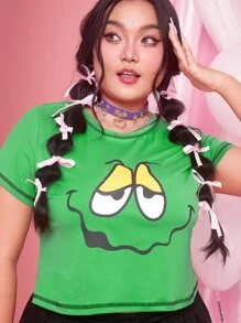 ROMWE Kawaii Plus Cartoon Graphic Tee - Green - View 4