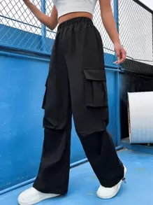 SHEIN Unity Quần nữ Túi màu trơn Giải trí - màu đen - Xem 4