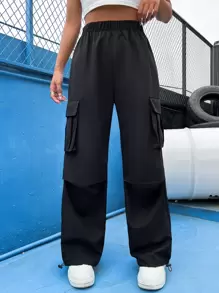 SHEIN Unity Quần nữ Túi màu trơn Giải trí - màu đen - Xem 5