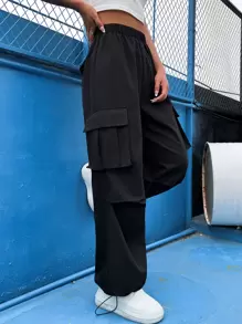 SHEIN Unity Quần nữ Túi màu trơn Giải trí - màu đen - Xem 6