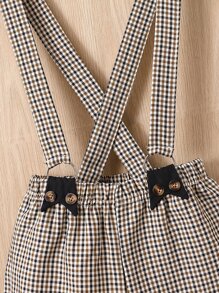 SHEIN 小男童格子圖案背帶短褲附帽子