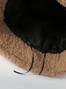 1pc Unisex Solid Casual Fuzzy Bucket Hat - Khaki - View 3