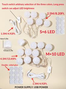 1入組LED化妝鏡簡約風塑膠化妝燈 - 白色 - 查看 8